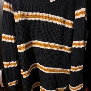 Striped Knit Sweater in Black, White, and Gold